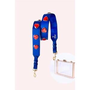 NEW BY JENNA LEE women's crystal heart bag strap in blue and red